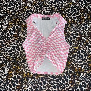 Liz & Sara Pink Checkered Collar Crop Top